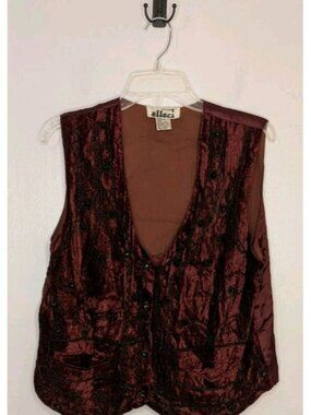 Vtg Creazioni Effeci Velvet Beaded Vest Size Medium Burgundy Whimsigoth Boho